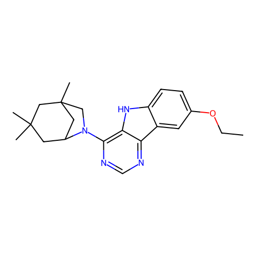 8-ethoxy-4-(1,3,3-trimethyl-6-azabicyclo[3.2.1]oct-6-yl)-5H-pyrimido[5,4-b]indole structure