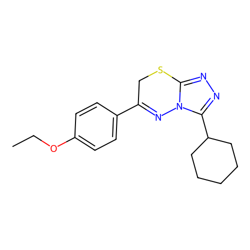 3-cyclohexyl-6-(4-ethoxyphenyl)-7H-[1,2,4]triazolo[3,4-b][1,3,4]thiadiazine structure