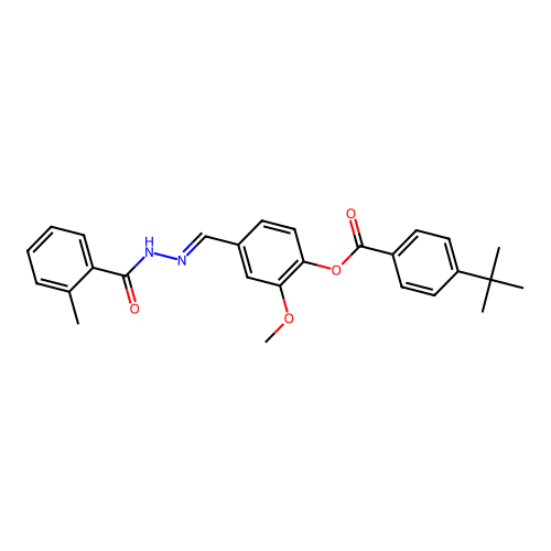 (E)-2-methoxy-4-((2-(2-methylbenzoyl)hydrazono)methyl)phenyl 4-(tert-butyl)benzoate structure