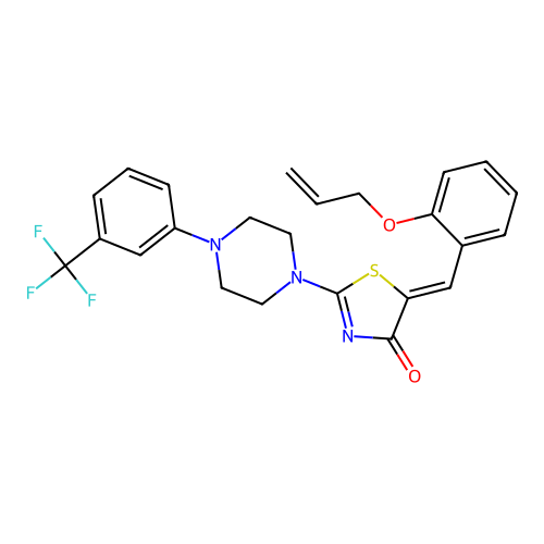 (Z)-5-(2-(allyloxy)benzylidene)-2-(4-(3-(trifluoromethyl)phenyl)piperazin-1-yl)thiazol-4(5H)-one structure