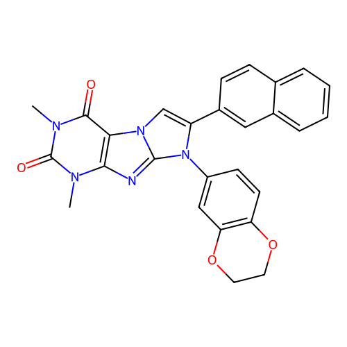 6-(2,3-dihydro-1,4-benzodioxin-6-yl)-2,4-dimethyl-7-naphthalen-2-ylpurino[7,8-a]imidazole-1,3-dione structure