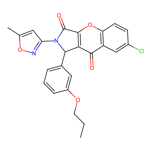 7-chloro-2-(5-methyl-1,2-oxazol-3-yl)-1-(3-propoxyphenyl)-1,2-dihydrochromeno[2,3-c]pyrrole-3,9-dione structure