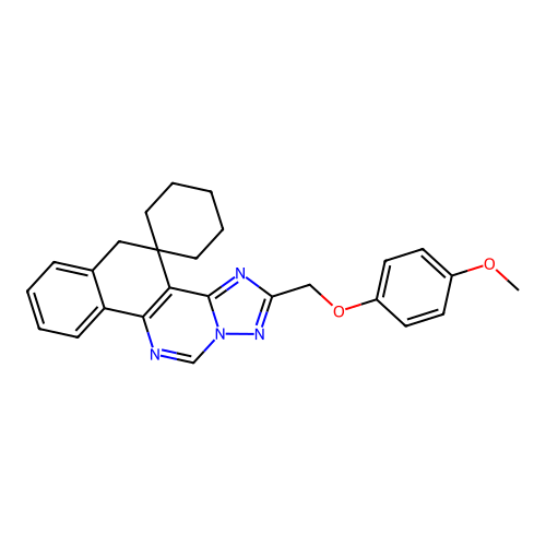 2-((4-methoxyphenoxy)methyl)-5H-spiro[benzo[h][1,2,4]triazolo[1,5-c]quinazoline-4,1'-cyclohexane] structure