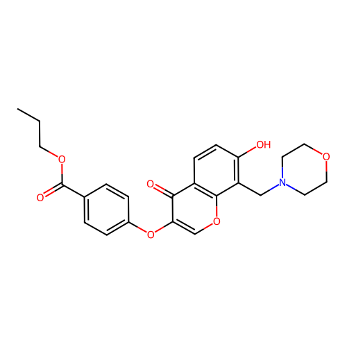 Propyl 4-[7-hydroxy-8-(morpholin-4-ylmethyl)-4-oxochromen-3-yl]oxybenzoate structure