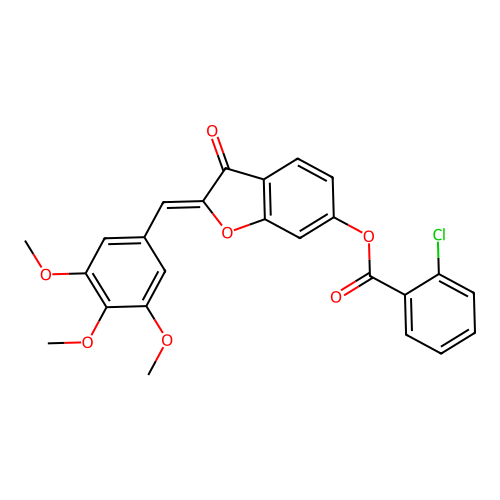 (Z)-3-oxo-2-(3,4,5-trimethoxybenzylidene)-2,3-dihydrobenzofuran-6-yl 2-chlorobenzoate structure