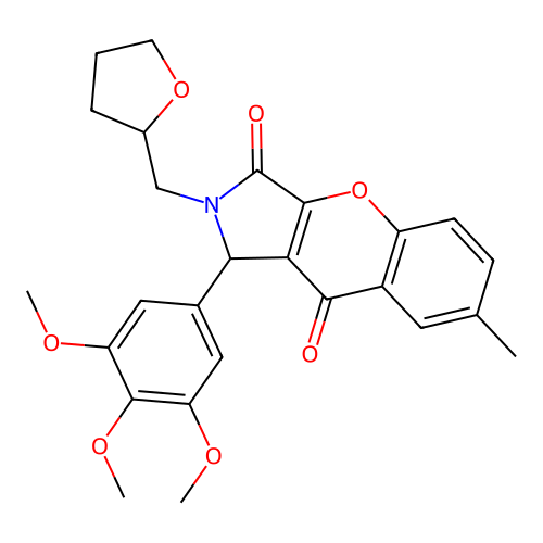 7-methyl-2-((tetrahydrofuran-2-yl)methyl)-1-(3,4,5-trimethoxyphenyl)-1,2-dihydrochromeno[2,3-c]pyrrole-3,9-dione structure