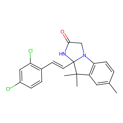 (E)-9a-(2,4-dichlorostyryl)-7,9,9-trimethyl-9,9a-dihydro-1H-imidazo[1,2-a]indol-2(3H)-one structure