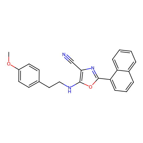 5-{[2-(4-methoxyphenyl)ethyl]amino}-2-(naphthalen-1-yl)-1,3-oxazole-4-carbonitrile structure