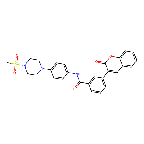 N-[4-(4-methylsulfonylpiperazin-1-yl)phenyl]-3-(2-oxochromen-3-yl)benzamide structure