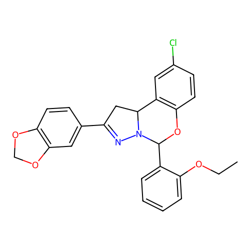 2-(1,3-benzodioxol-5-yl)-9-chloro-5-(2-ethoxyphenyl)-1,10b-dihydropyrazolo[1,5-c][1,3]benzoxazine structure