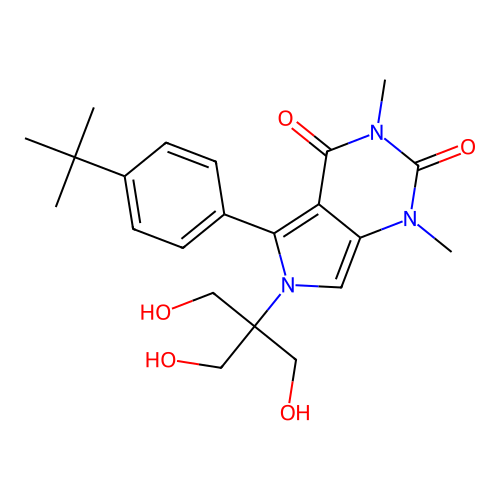 5-(4-(tert-butyl)phenyl)-6-(1,3-dihydroxy-2-(hydroxymethyl)propan-2-yl)-1,3-dimethyl-1H-pyrrolo[3,4-d]pyrimidine-2,4(3H,6H)-dione structure