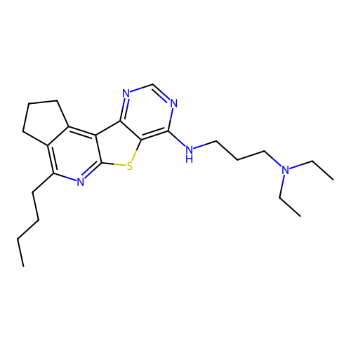 N'-(4-butyl-2,3-dihydro-1H-cyclopenta[4',5']pyrido[3',2':4,5]thieno[3,2-d]pyrimidin-7-yl)-N,N-diethylpropane-1,3-diamine structure