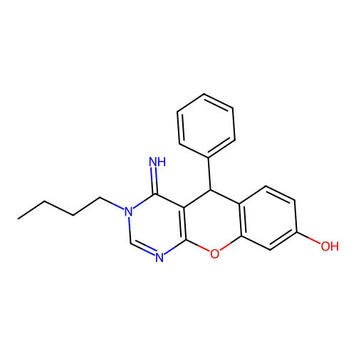 3-butyl-4-imino-5-phenyl-3,5-dihydro-4H-chromeno[2,3-d]pyrimidin-8-ol structure