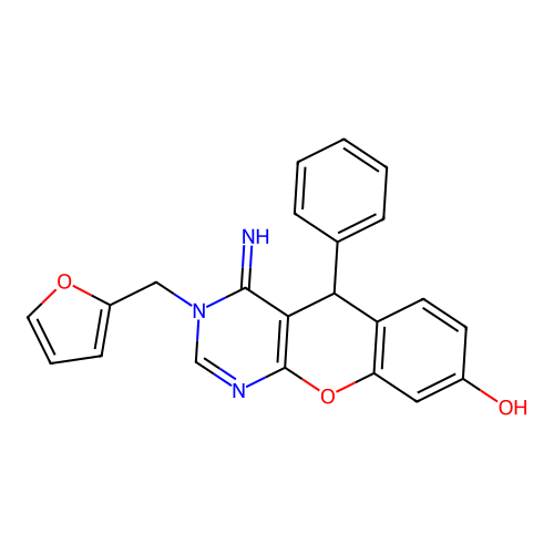 3-(furan-2-ylmethyl)-4-imino-5-phenyl-3,5-dihydro-4H-chromeno[2,3-d]pyrimidin-8-ol structure