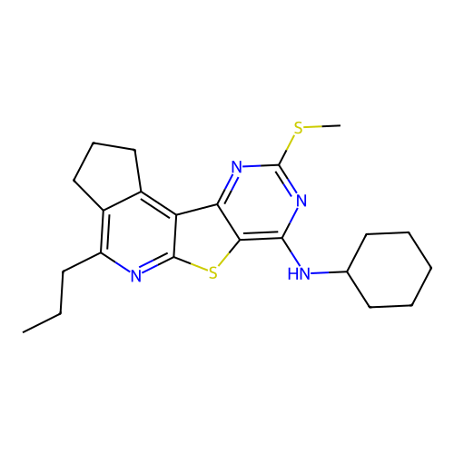 N-cyclohexyl-9-(methylsulfanyl)-4-propyl-2,3-dihydro-1H-cyclopenta[4',5']pyrido[3',2':4,5]thieno[3,2-d]pyrimidin-7-amine structure