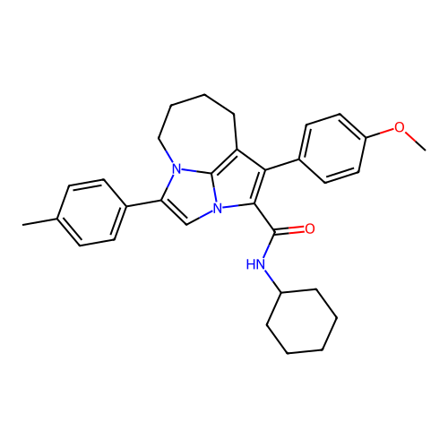 N-cyclohexyl-1-(4-methoxyphenyl)-4-(4-methylphenyl)-5,6,7,8-tetrahydro-2a,4a-diazacyclopenta[cd]azulene-2-carboxamide structure
