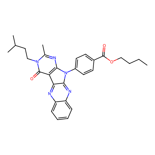butyl 4-(3-isopentyl-2-methyl-4-oxo-3H-pyrimido[5',4':4,5]pyrrolo[2,3-b]quinoxalin-11(4H)-yl)benzoate structure