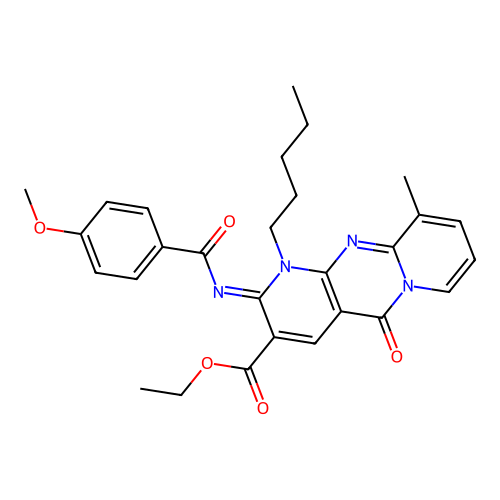(Z)-ethyl 2-((4-methoxybenzoyl)imino)-10-methyl-5-oxo-1-pentyl-2,5-dihydro-1H-dipyrido[1,2-a:2',3'-d]pyrimidine-3-carboxylate structure