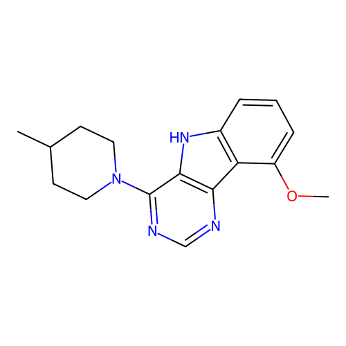 9-methoxy-4-(4-methylpiperidin-1-yl)-5H-pyrimido[5,4-b]indole structure