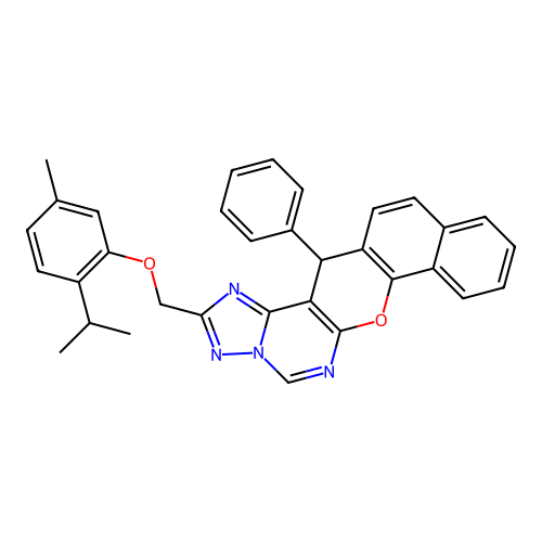 2-{[5-methyl-2-(propan-2-yl)phenoxy]methyl}-14-phenyl-14H-benzo[7,8]chromeno[3,2-e][1,2,4]triazolo[1,5-c]pyrimidine structure
