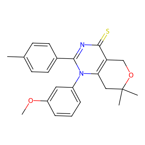 1-(3-methoxyphenyl)-7,7-dimethyl-2-(4-methylphenyl)-1,5,7,8-tetrahydro-4H-pyrano[4,3-d]pyrimidine-4-thione structure