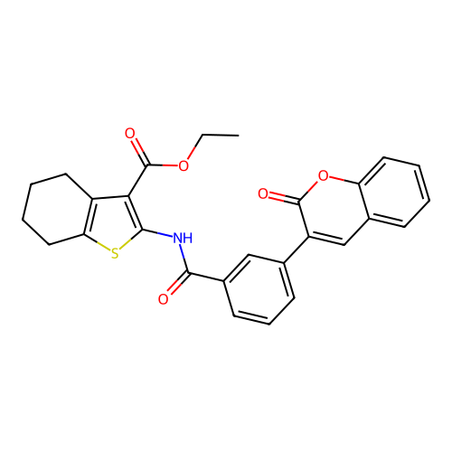 ethyl 2-({[3-(2-oxo-2H-chromen-3-yl)phenyl]carbonyl}amino)-4,5,6,7-tetrahydro-1-benzothiophene-3-carboxylate structure