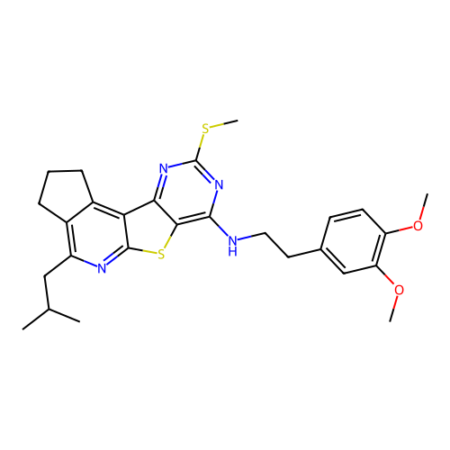 N-(3,4-dimethoxyphenethyl)-4-isobutyl-9-(methylthio)-2,3-dihydro-1H-cyclopenta[4',5']pyrido[3',2':4,5]thieno[3,2-d]pyrimidin-7-amine structure