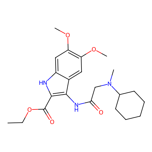 ethyl 3-(2-(cyclohexyl(methyl)amino)acetamido)-5,6-dimethoxy-1H-indole-2-carboxylate structure