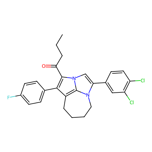 1-(4-(3,4-dichlorophenyl)-1-(4-fluorophenyl)-5,6,7,8-tetrahydro-2a,4a-diazacyclopenta[cd]azulen-2-yl)butan-1-one structure