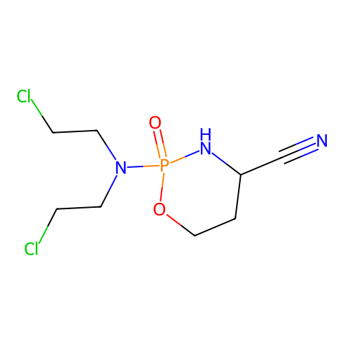 2-[Bis(2-chloroethyl)amino]-2-oxo-1,3,2lambda~5~-oxazaphosphinane-4-carbonitrile structure