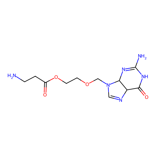 2-[(2-amino-6-oxo-4,5-dihydro-1H-purin-9-yl)methoxy]ethyl 3-aminopropanoate structure