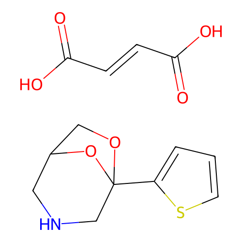 But-2-enedioic acid;5-thiophen-2-yl-6,8-dioxa-3-azabicyclo[3.2.1]octane structure