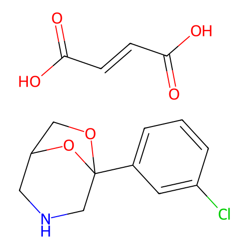 But-2-enedioic acid;5-(3-chlorophenyl)-6,8-dioxa-3-azabicyclo[3.2.1]octane structure
