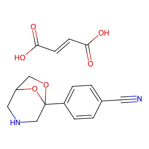 But-2-enedioic acid;4-(6,8-dioxa-3-azabicyclo[3.2.1]octan-5-yl)benzonitrile structure