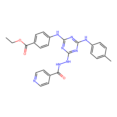 ethyl 4-[[4-(4-methylanilino)-6-[2-(pyridine-4-carbonyl)hydrazinyl]-1,3,5-triazin-2-yl]amino]benzoate structure