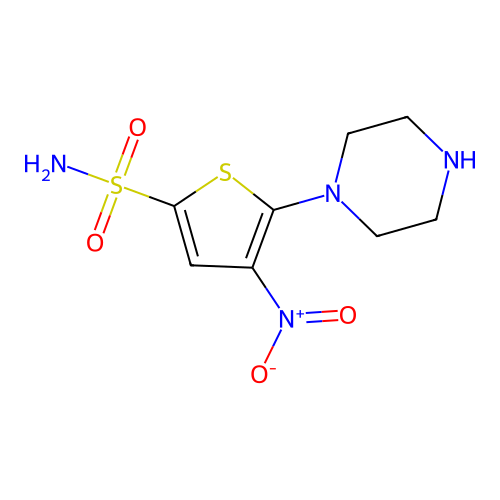 4-Nitro-5-piperazinothiophene-2-sulfonamide structure
