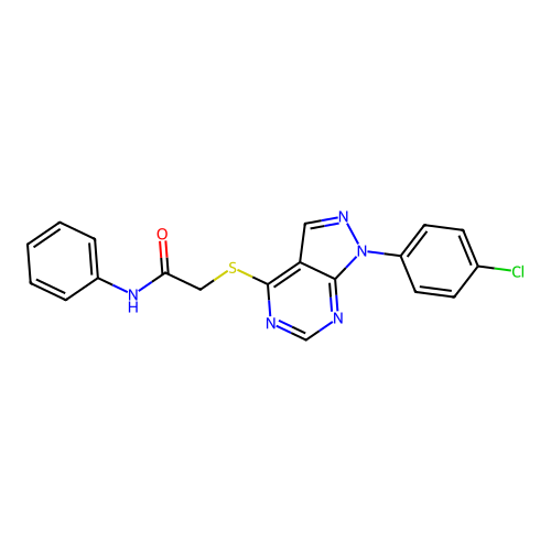 2-[1-(4-chlorophenyl)pyrazolo[3,4-d]pyrimidin-4-yl]sulfanyl-N-phenylacetamide structure