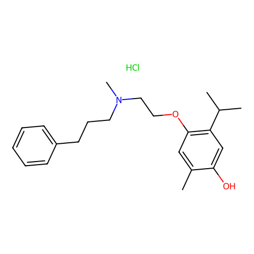 Phenol, 2-methyl-5-(1-methylethyl)-4-(2-(methyl(3-phenylpropyl)amino)ethoxy)-, hydrochloride structure