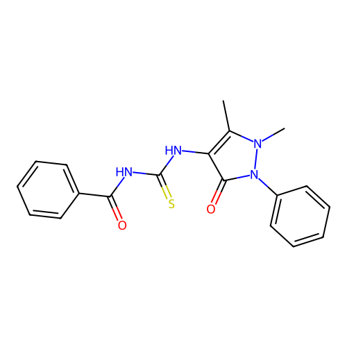N-benzoyl-N'-(1,5-dimethyl-3-oxo-2-phenyl-2,3-dihydro-1H-pyrazol-4-yl)thiourea structure