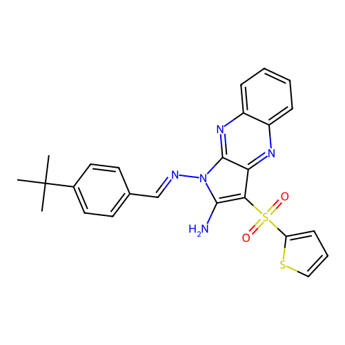 (E)-N1-(4-(tert-butyl)benzylidene)-3-(thiophen-2-ylsulfonyl)-1H-pyrrolo[2,3-b]quinoxaline-1,2-diamine structure