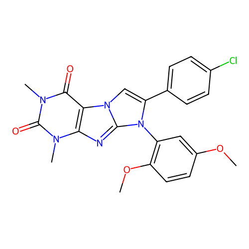 7-(4-chlorophenyl)-8-(2,5-dimethoxyphenyl)-1,3-dimethyl-1H-imidazo[2,1-f]purine-2,4(3H,8H)-dione structure