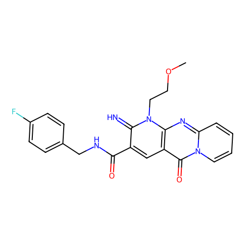 N-(4-fluorobenzyl)-2-imino-1-(2-methoxyethyl)-5-oxo-1,5-dihydro-2H-dipyrido[1,2-a:2',3'-d]pyrimidine-3-carboxamide structure
