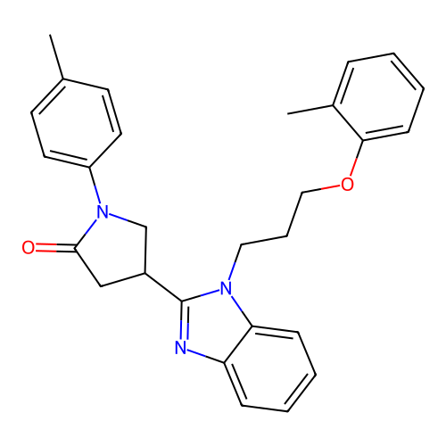 1-(4-methylphenyl)-4-{1-[3-(2-methylphenoxy)propyl]benzimidazol-2-yl}pyrrolidi n-2-one structure