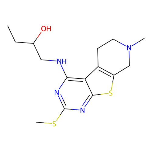 1-((7-methyl-2-(methylthio)-5,6,7,8-tetrahydropyrido[4',3':4,5]thieno[2,3-d]pyrimidin-4-yl)amino)butan-2-ol structure
