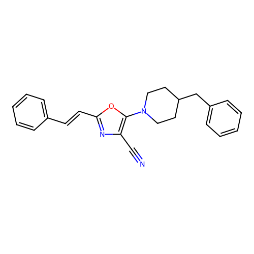 5-(4-benzylpiperidin-1-yl)-2-[(E)-2-phenylethenyl]-1,3-oxazole-4-carbonitrile structure