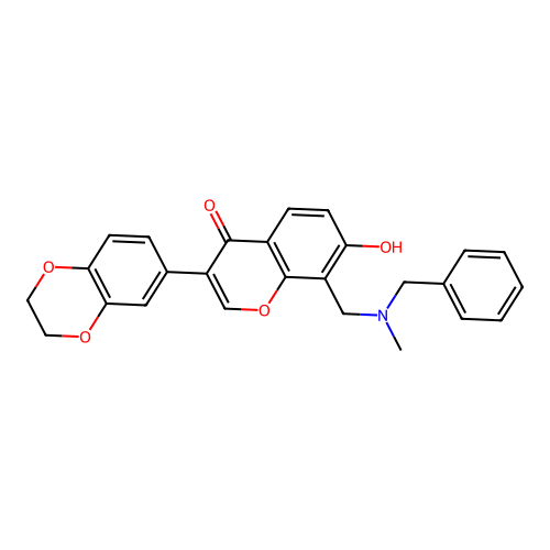 8-((benzyl(methyl)amino)methyl)-3-(2,3-dihydrobenzo[b][1,4]dioxin-6-yl)-7-hydroxy-4H-chromen-4-one structure