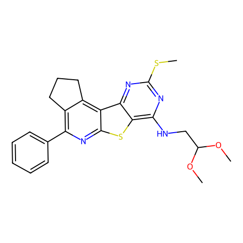 N-(2,2-dimethoxyethyl)-9-(methylsulfanyl)-4-phenyl-2,3-dihydro-1H-cyclopenta[4',5']pyrido[3',2':4,5]thieno[3,2-d]pyrimidin-7-amine structure