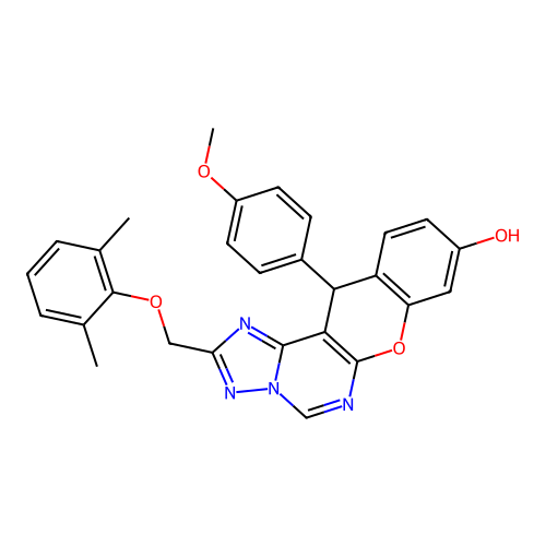 2-[(2,6-dimethylphenoxy)methyl]-12-(4-methoxyphenyl)-12H-chromeno[3,2-e][1,2,4]triazolo[1,5-c]pyrimidin-9-ol structure