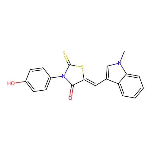 (Z)-3-(4-hydroxyphenyl)-5-((1-methyl-1H-indol-3-yl)methylene)-2-thioxothiazolidin-4-one structure