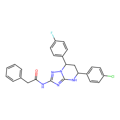N-(5-(4-chlorophenyl)-7-(4-fluorophenyl)-4,5,6,7-tetrahydro-[1,2,4]triazolo[1,5-a]pyrimidin-2-yl)-2-phenylacetamide structure